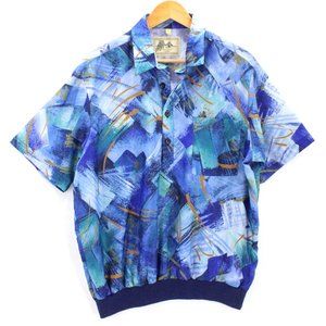 Vintage Fulton Street Shirt Mens Multicolor Half Button Short Sleeve Size L 80's